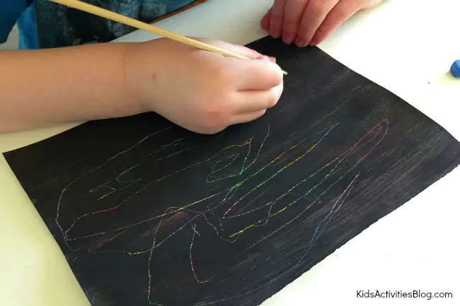 Easy Crayon Art: How to Scratch Art Step 3 - after paint is dried - Easy Crayon Art: How to Scratch Art