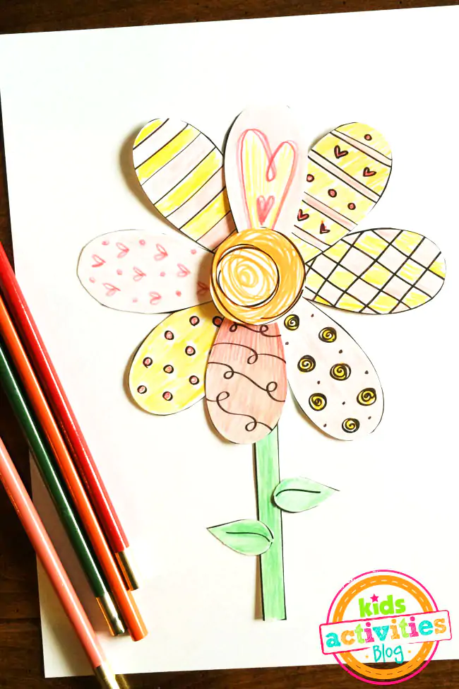 Printable Spring Cut and Paste Craft designed by Jen Goode - cut out flower petals arranged in a different way with colored pencils