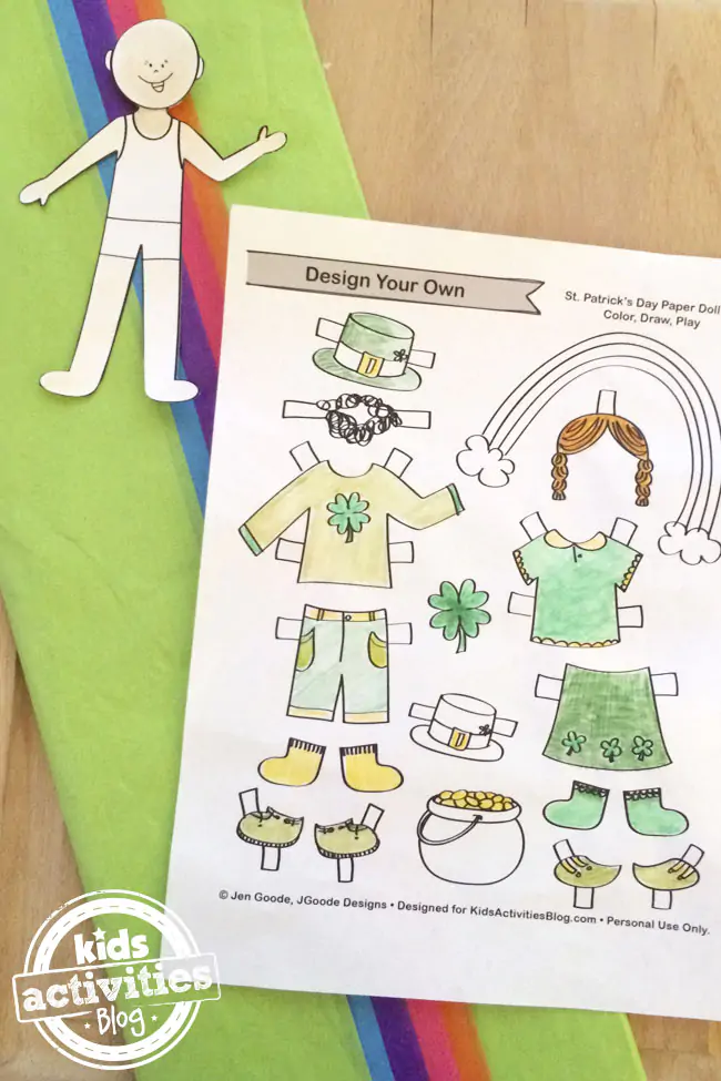 Printable St. Patrick's Day paper doll accessories